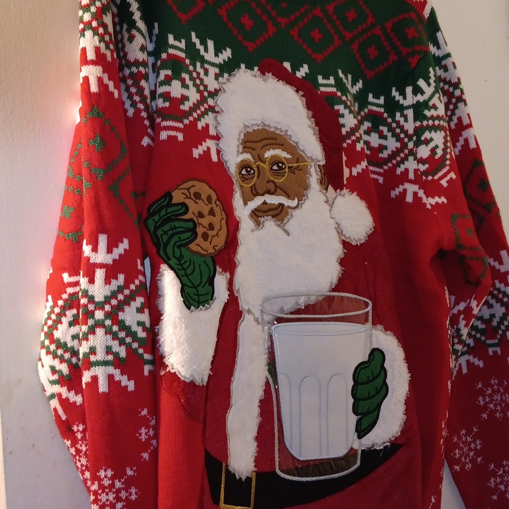 Black African American Santa Ugly Christmas Sweater Size XL Extra Large NEW
